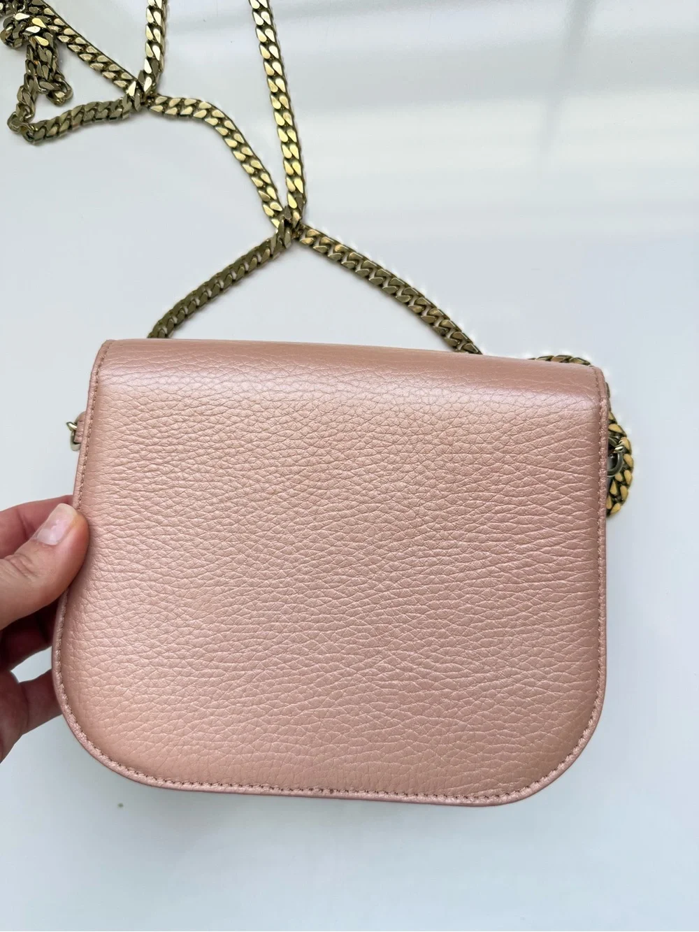 Jimmy Choo Pink Pebbled Leather Crossbody with Gold Chain